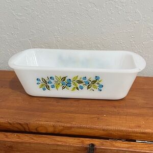 Glasbake White Blueberry Floral loaf Baking Dish Rare ! Made in USA